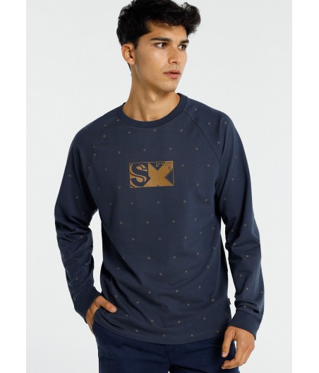 SIX VALVES - T-shirt Pique Single   Mini Print  | Long sleeve