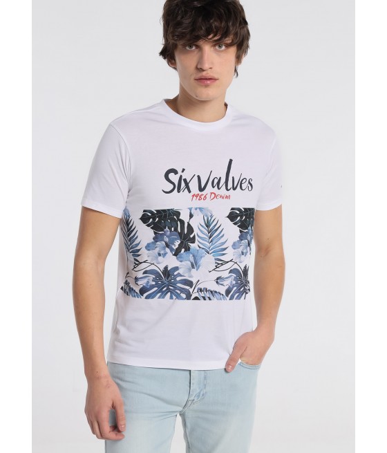 SIX VALVES - Short Sleeve T-Shirt Tropical Water Denim