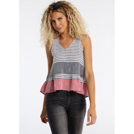 LOIS JEANS - Top Stripes Woven Ruffle