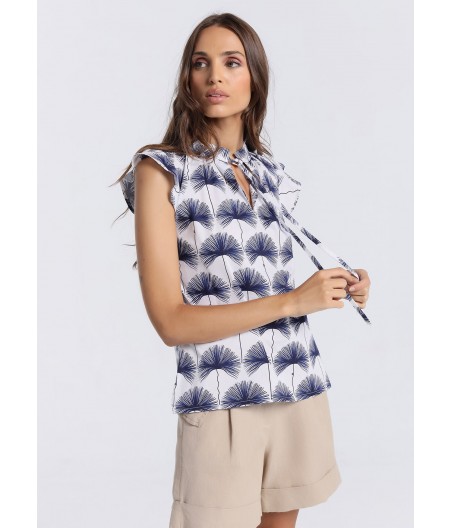 V&LUCCHINO - Printed blouse with bow on the neck