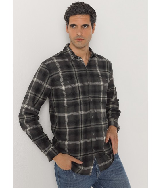 LOIS JEANS - Camisa franela con cuadrados de manga larga
