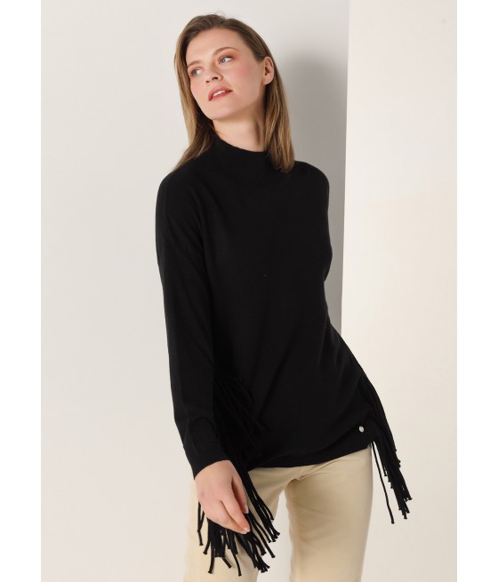 LOIS JEANS - Pullover Mock neck with fringes