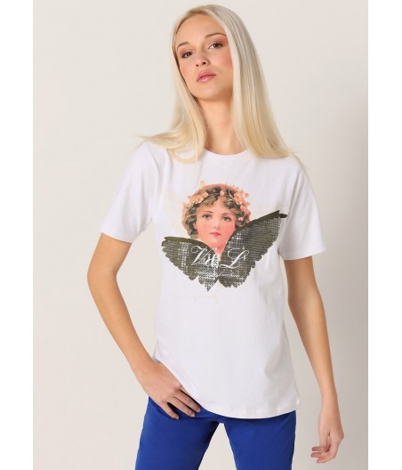 V&LUCCHINO - T shirt manche courte Graphique Ange avec  Paillettes