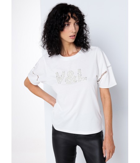 V&LUCCHINO - T shirt manche courte Logo Perle et détail manche