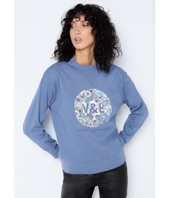 V&LUCCHINO - Grafisches Sweatshirt mit Blumenmuster und Perkins-Kragen
