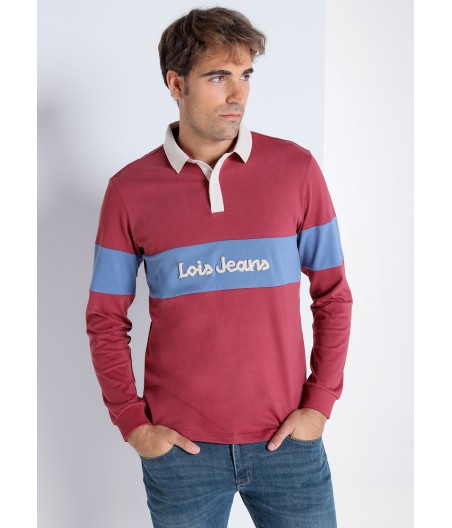 LOIS JEANS - Polo long sleeve contrast yoke Enboidery Lois Jeans