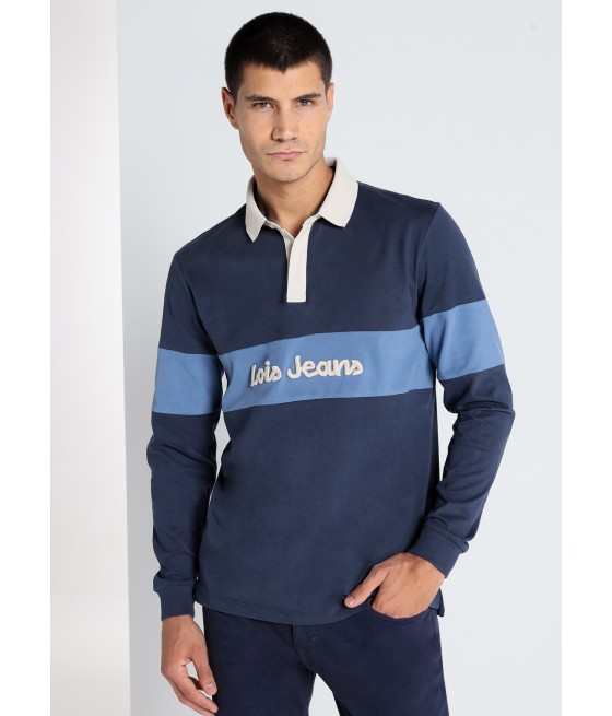 LOIS JEANS - Polo long sleeve contrast yoke Enboidery Lois Jeans