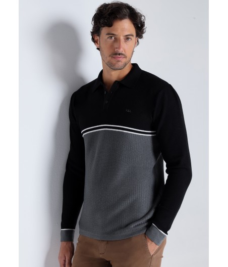 V&LUCCHINO - Polo knit fine stripes long sleeves
