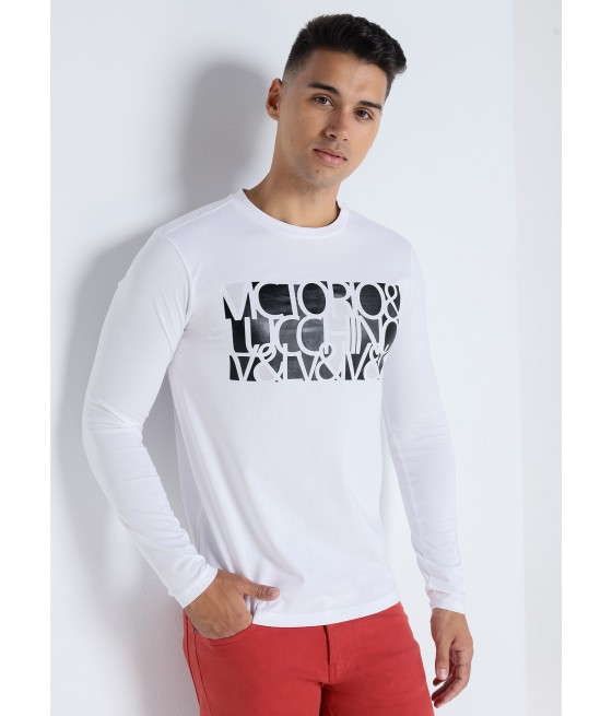 V&LUCCHINO - Langarm-T-Shirt mit Foliendruck