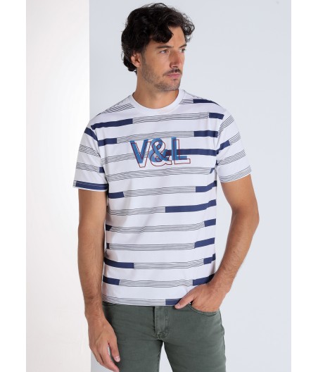 V&LUCCHINO - T shirt manche courte rayée Logo V&L