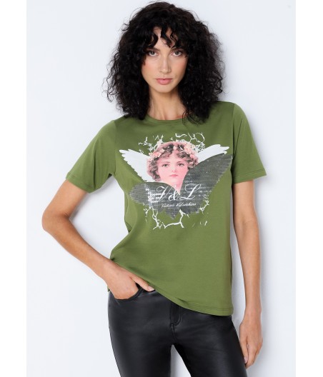 V&LUCCHINO - T shirt manche courte Graphique Ange avec  Paillettes
