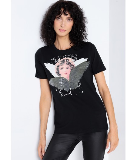 V&LUCCHINO - Camiseta de manga corta con angel lentejuelas