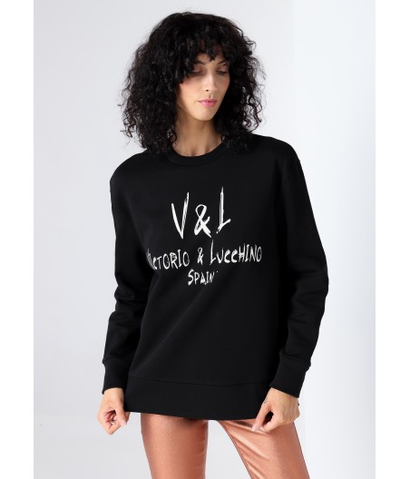 V&LUCCHINO - Sweatshirt mit Körnerdruck und Stehkragen