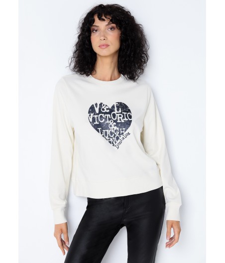 V&LUCCHINO - Sweatshirt mit Herz-Schriftzug und Stehkragen
