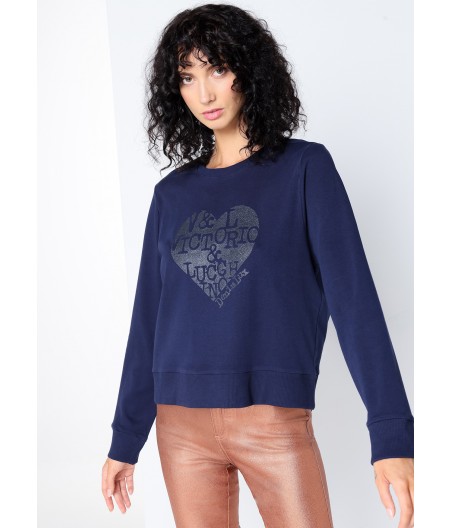V&LUCCHINO - Sweatshirt mit Herz-Schriftzug und Stehkragen