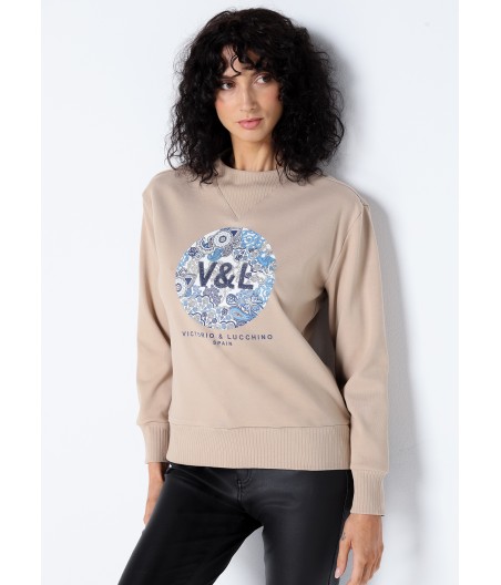 V&LUCCHINO - Sweatshirt mit Perkins-Kragen und Blumenmuster
