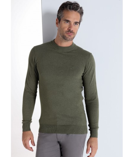 BENDORFF - Basic-Pullover mit olivgrünem Stehkragen