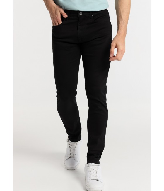 SIX VALVES - Jeans Super Skinny - Tiro Medio Ultra Black|Tallaje en Pulgadas