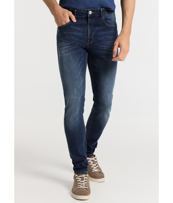 SIX VALVES - Jeans Coupe Super Skinny - Taille Moyenne- Médium Blue Foncé |Tailles en pouces
