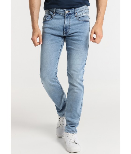 SIX VALVES - Jeans Coupe Slim - Taille Moyenne-Towel Médium Bleu Clair |Tailles en pouces