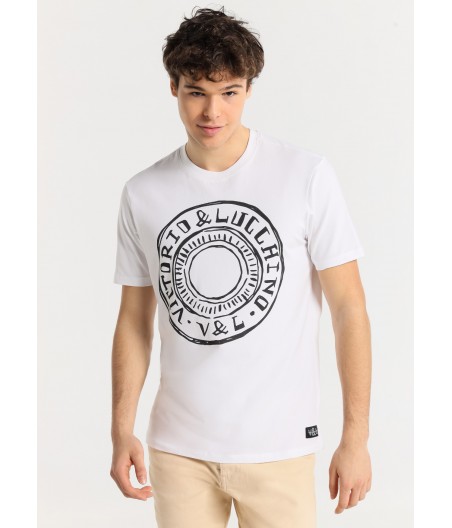 V&LUCCHINO - Camiseta de manga corta con dibujo logo al carboncillo