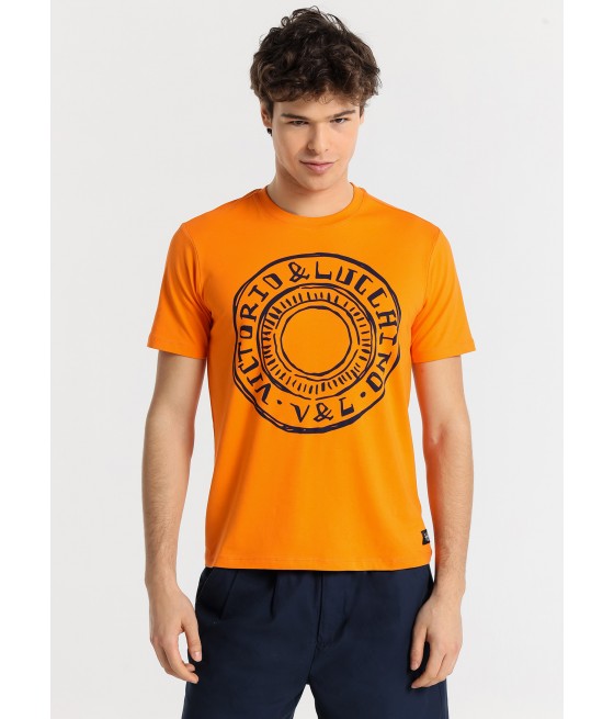 V&LUCCHINO - Camiseta de manga corta con dibujo logo al carboncillo
