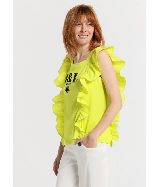 V&LUCCHINO - Top with ruffles sleeves Embroidery at chest