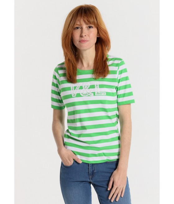 V&LUCCHINO - T-shirt Short Sleeve horizontal stripes Lace Logo