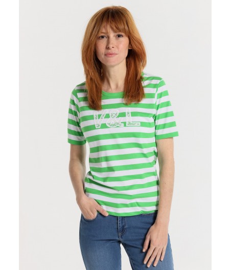 V&LUCCHINO - T-shirt Short Sleeve horizontal stripes Lace Logo