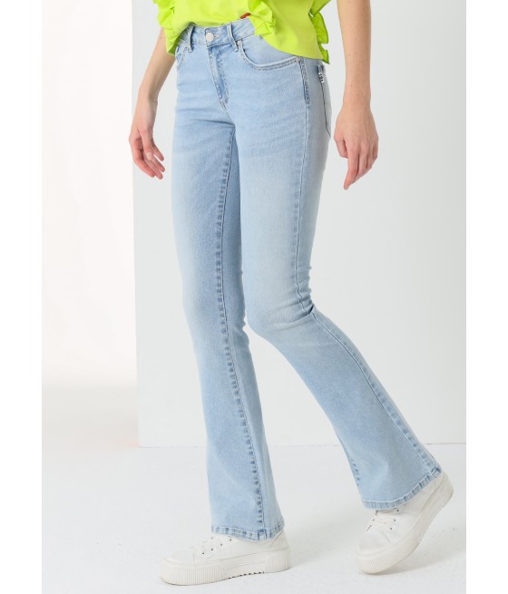 V&LUCCHINO - Jeans Flare - Tiro Corto lavado claro |Tallaje en Pulgadas