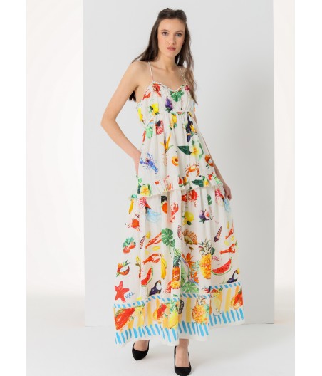 V&LUCCHINO - Bedrucktes langes Kleid mit Trägern