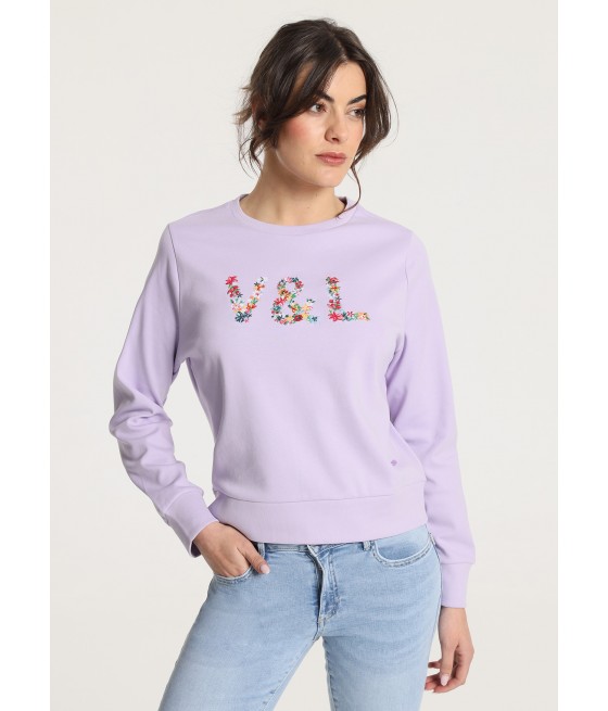 V&LUCCHINO - Sweater crew neck Embroidery Flowers Logo