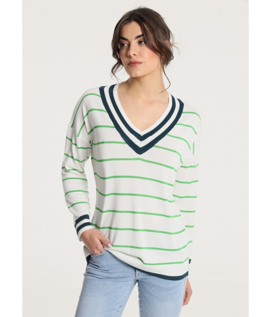 V&LUCCHINO - Pullover V neck with stripes