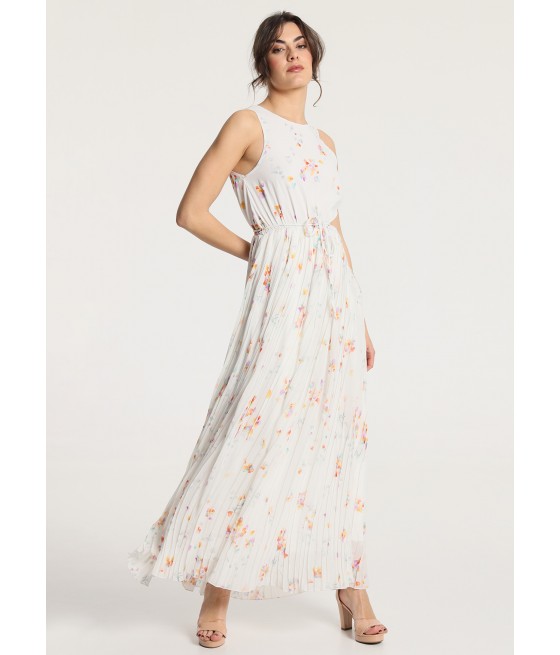 V&LUCCHINO - Langes Kleid mit plissiertem Blütendruck