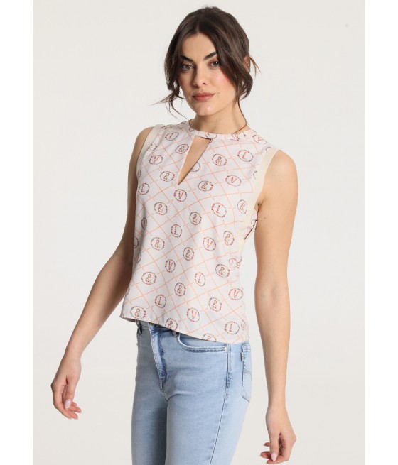 V&LUCCHINO - Top Sleeveless cut-out All-Over Floral Print