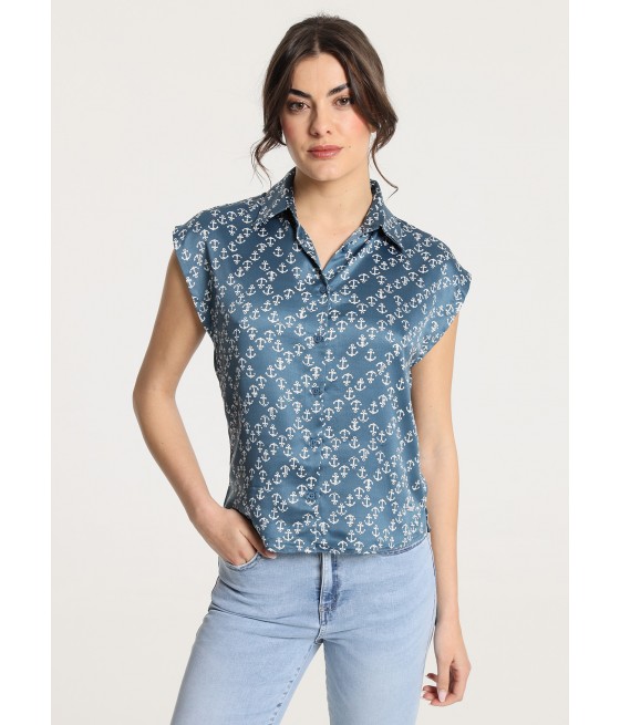 V&LUCCHINO - Shirt Cap Sleeve All-Over Anchor Print