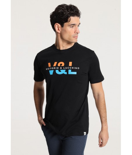 V&LUCCHINO - Kurzärmeliges T-Shirt mit V&L-Druck auf der Brust