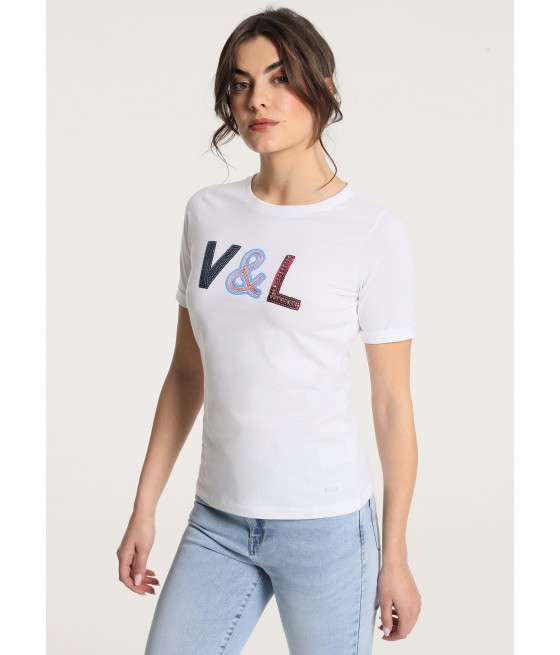 V&LUCCHINO - Kurzärmeliges T-Shirt mit Pailletten und Fransen von V&L