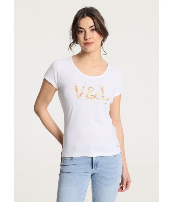 V&LUCCHINO - Camiseta de manga corta basica con grafica de petalos