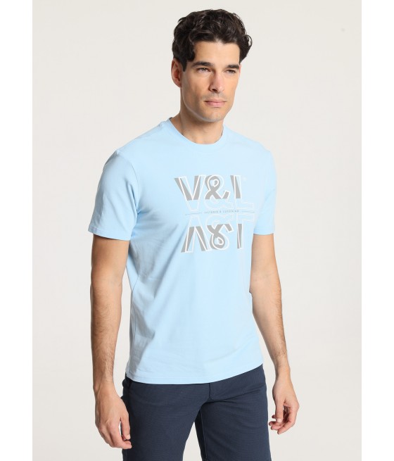 V&LUCCHINO - Camiseta de manga corta basica con Grafica en el pecho