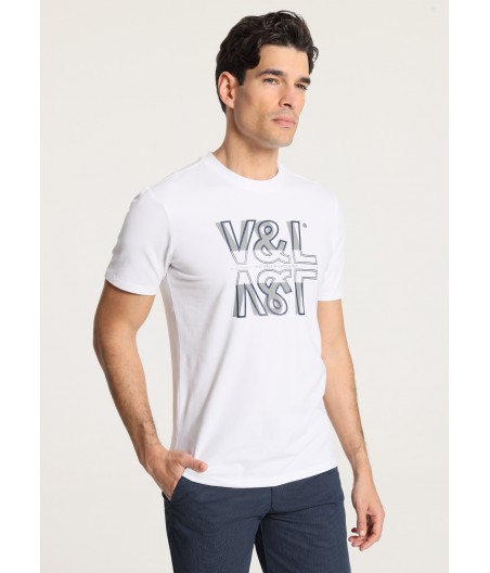 V&LUCCHINO - Kurzärmeliges Basic-T-Shirt mit Grafik auf der Brust