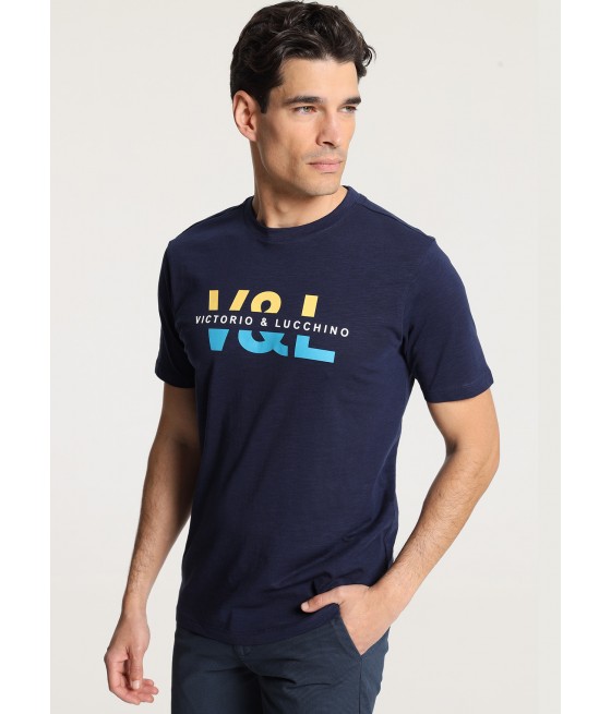 V&LUCCHINO - Kurzarm-T-Shirt mit V&L-Print auf der Brust