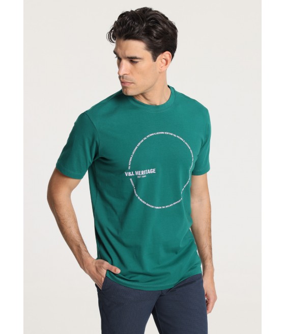 V&LUCCHINO - Kurzärmeliges T-Shirt mit Kreismuster auf der Brust