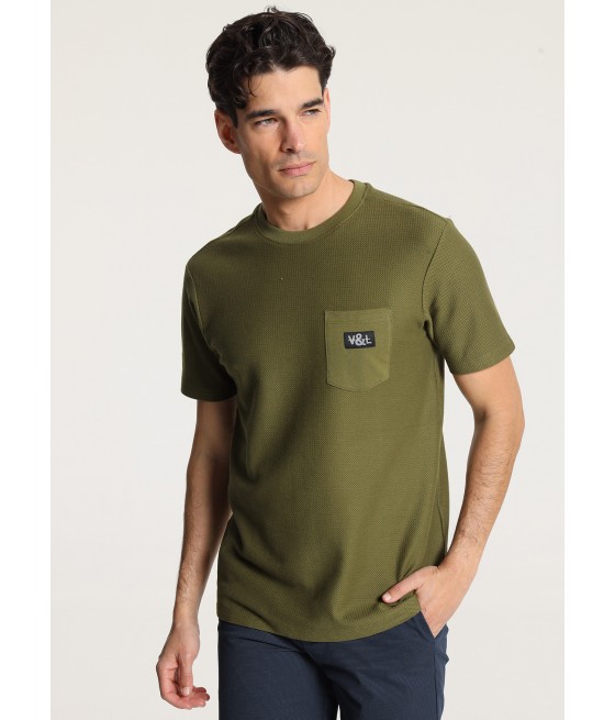 V&LUCCHINO - T-shirt manche courte tissu jacquard avec poche