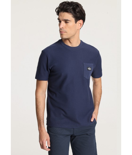 V&LUCCHINO - Kurzärmeliges Jacquard-Web-T-Shirt mit Tasche