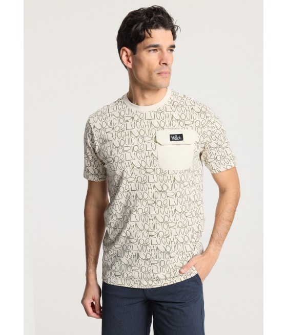 V&LUCCHINO - Bedrucktes Kurzarm-Taschen-T-Shirt