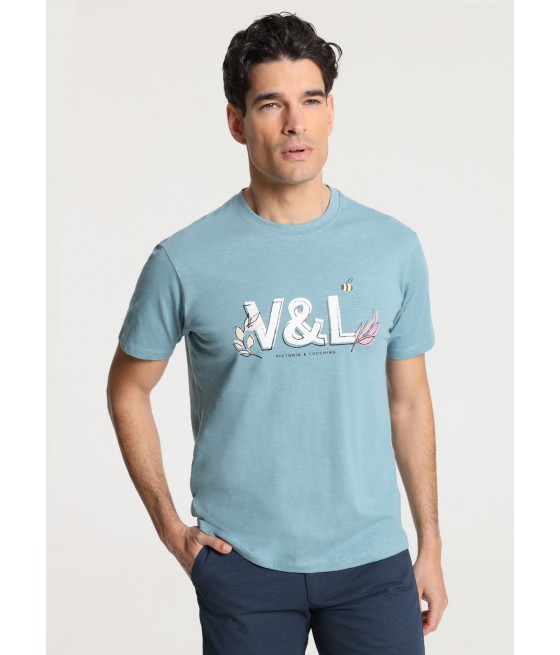 V&LUCCHINO - Camiseta de manga corta basica grafica V&L hojas