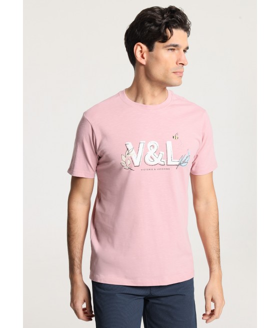 V&LUCCHINO - Kurzärmeliges Basic-T-Shirt mit grafischen V&L-Blättern