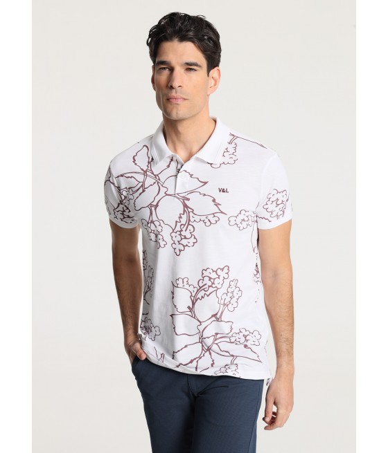 V&LUCCHINO - Polo Short Sleeve All-over Leaves Print