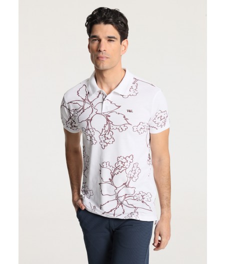 V&LUCCHINO - Polo Short Sleeve All-over Leaves Print